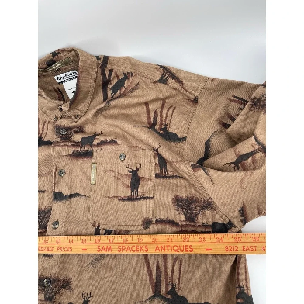Columbia River Lodge Shirt XL Deer Print Button Up Brown‎ Hunting Outdoors